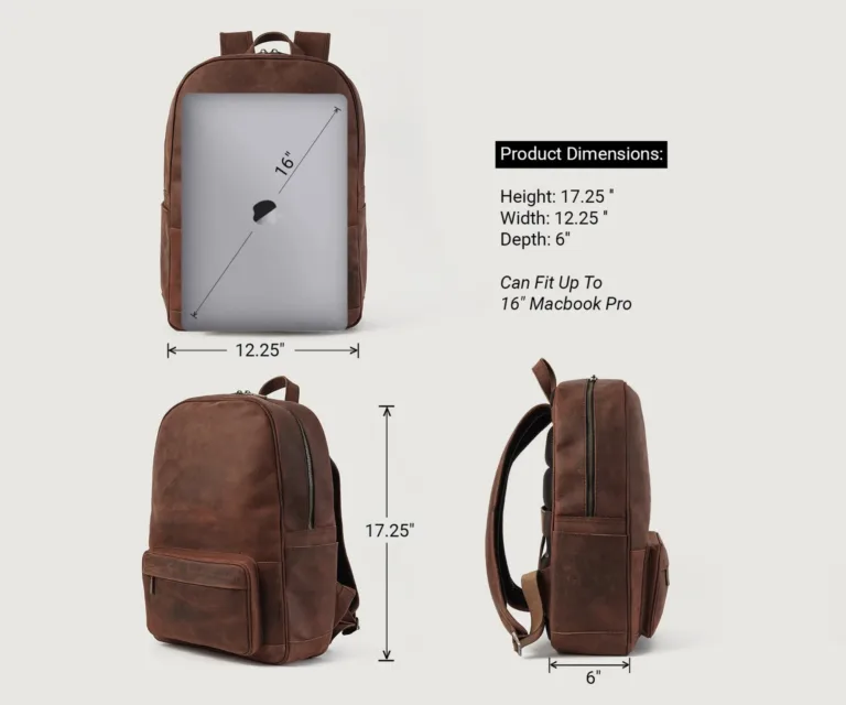 The Philos Vintage Distressed Brown Leather Backpack Luxury Handcrafted Leather Bag — Spacious Interior & Organization Layout