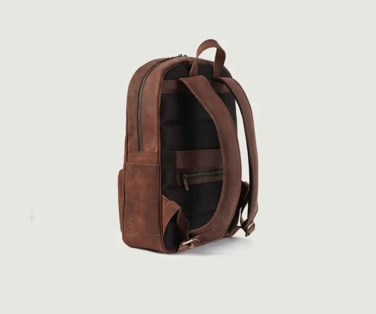 The Philos Vintage Distressed Brown Leather Backpack Luxury Handcrafted Leather Bag — Artisan Hardware & Zipper Craftsmanship