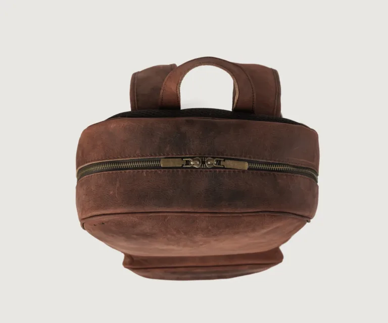 The Philos Vintage Distressed Brown Leather Backpack Luxury Handcrafted Leather Bag — Scale & Carrying Perspective Presentation