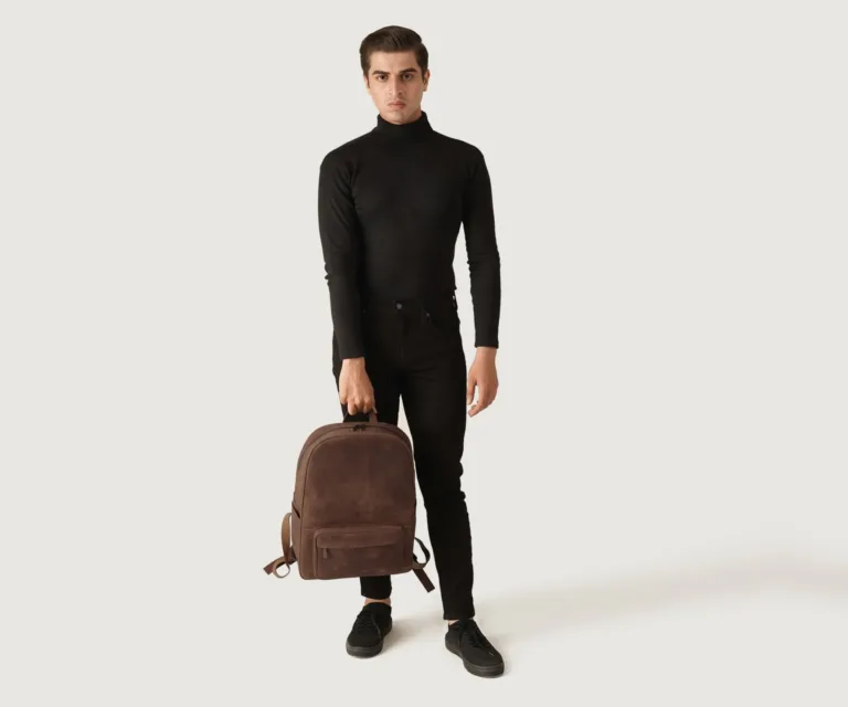 The Philos Vintage Tan Leather Backpack Luxury Handcrafted Leather Bag — Three-Quarter Perspective & Silhouette