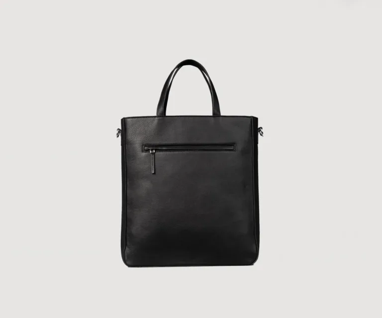 The Poet Black Leather Tote Bag — Front Hero View