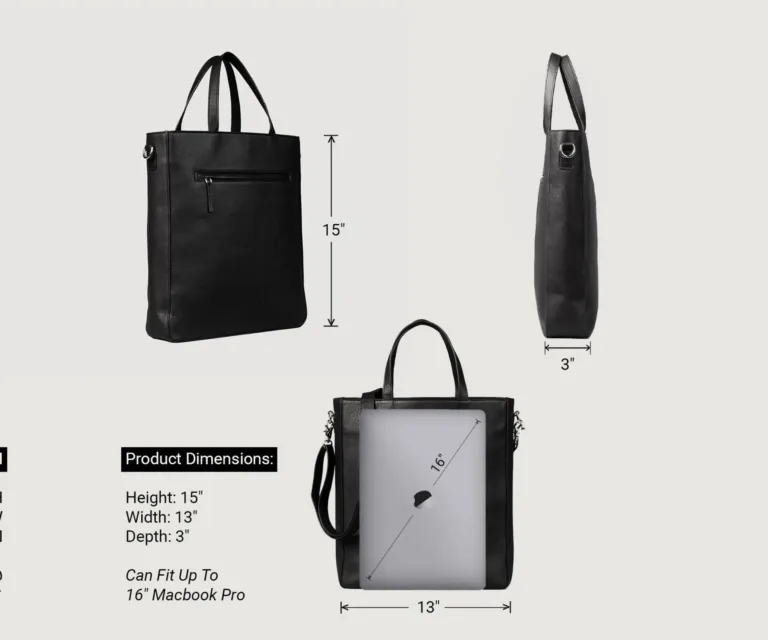 The Poet Black Leather Tote Bag — Front Detail Macro