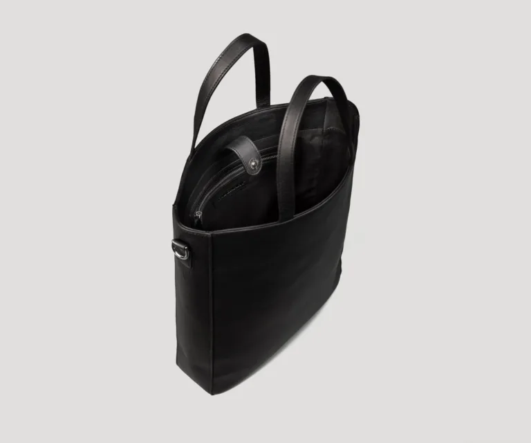 The Poet Black Leather Tote Bag — Hardware & Texture Macro