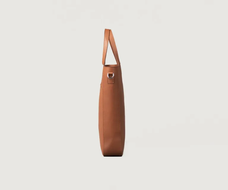 The Poet Brown Leather Tote Bag Luxury Handcrafted Leather Bag — Rear Profile & Trolley Strap Reinforcement