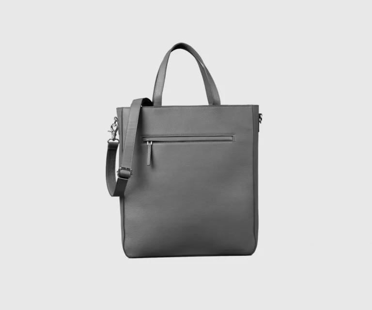 The Poet Grey Leather Tote Bag — Hero Presentation