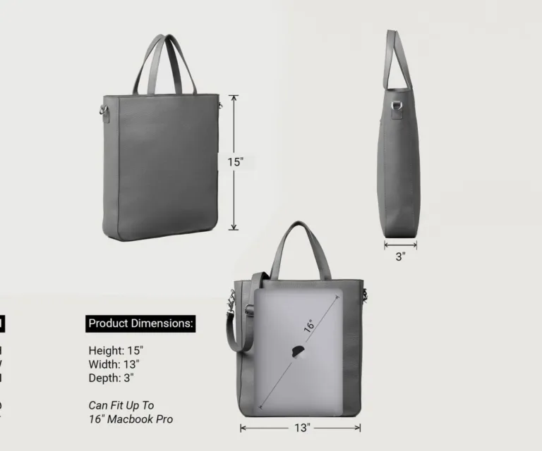 The Poet Grey Leather Tote Bag — Front Architectural & Material Detail