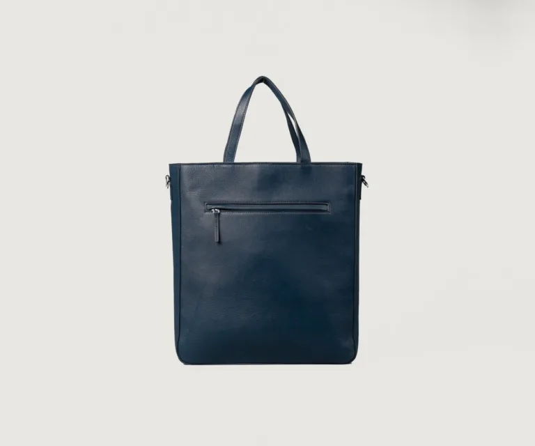 The Poet Midnight Blue Leather Tote Bag — Hero Presentation