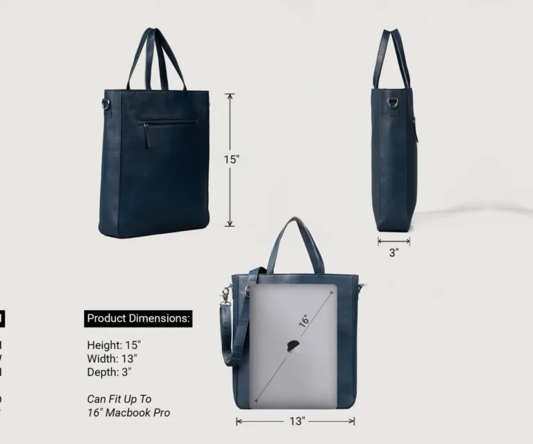 The Poet Midnight Blue Leather Tote Bag — Front Architectural & Material Detail