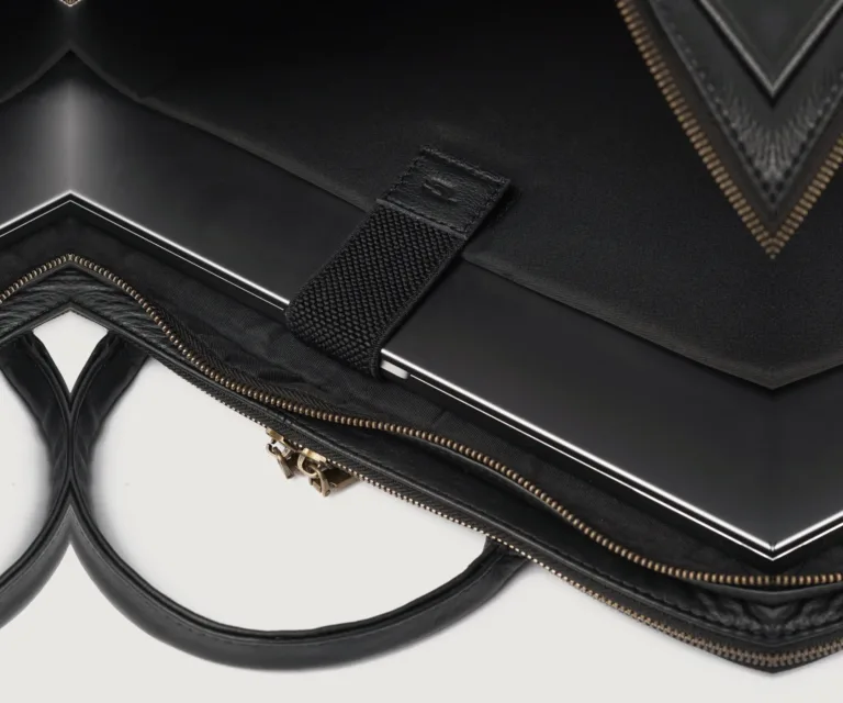 The Preston Black Leather Briefcase Luxury Handcrafted Leather Bag — Rear Profile & Trolley Strap Reinforcement