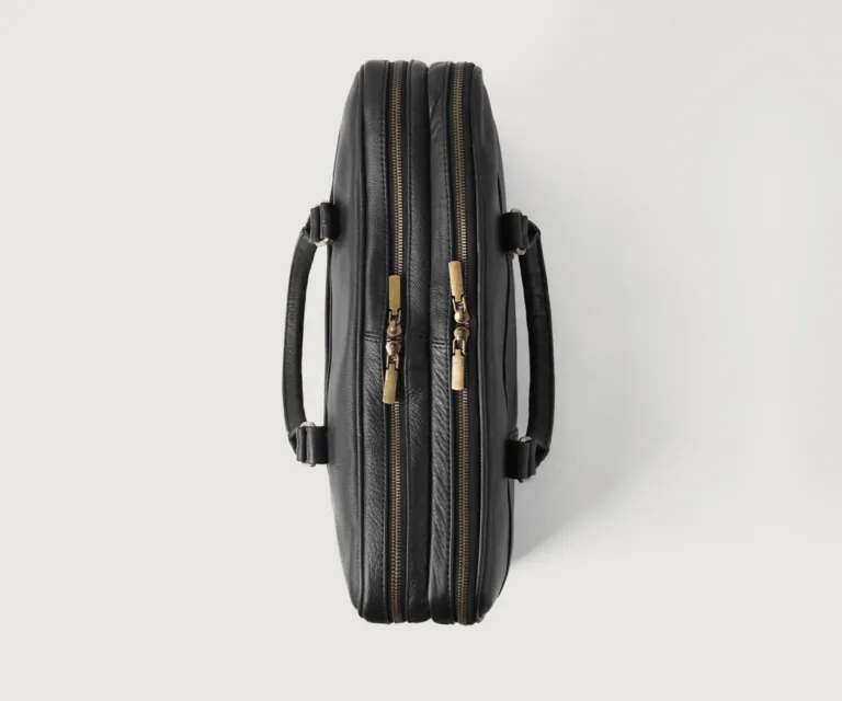 The Preston Black Leather Briefcase Luxury Handcrafted Leather Bag — Scale & Carrying Perspective Presentation