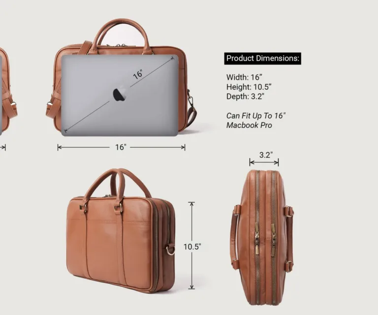 The Preston Brown Leather Briefcase Luxury Handcrafted Leather Bag — Spacious Interior & Organization Layout