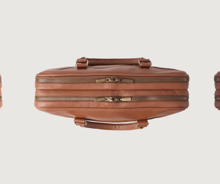The Preston Brown Leather Briefcase Luxury Handcrafted Leather Bag — Rear Profile & Trolley Strap Reinforcement