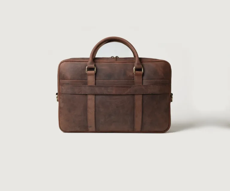 The Preston Vintage Distressed Brown Leather Briefcase Luxury Handcrafted Leather Bag — Front Exterior Hero Presentation