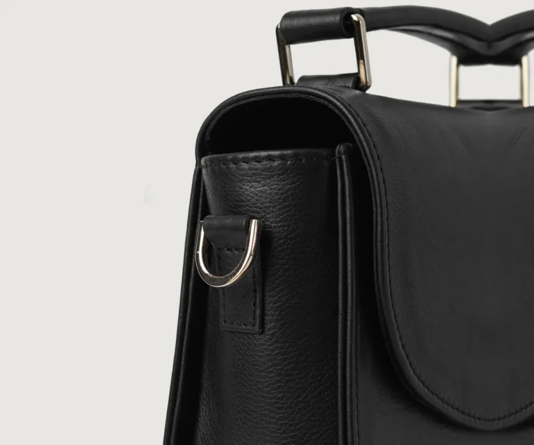 The Sandra Black Leather Saddle Bag Luxury Handcrafted Women's Bag — Rear Profile & Shoulder Strap Reinforcement