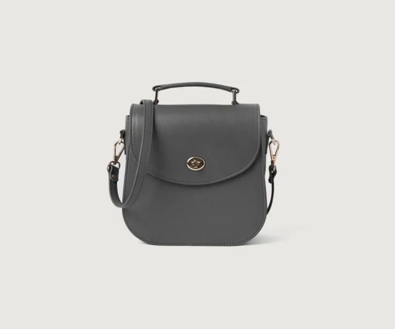 The Sandra Grey Leather Saddle Bag Luxury Handcrafted Women's Bag — Front Exterior Hero Presentation