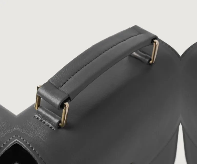 The Sandra Grey Leather Saddle Bag Luxury Handcrafted Women's Bag — Rear Profile & Shoulder Strap Reinforcement
