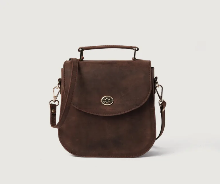 The Sandra Vintage Distressed Brown Leather Saddle Bag Luxury Handcrafted Women's Bag — Front Exterior Hero Presentation