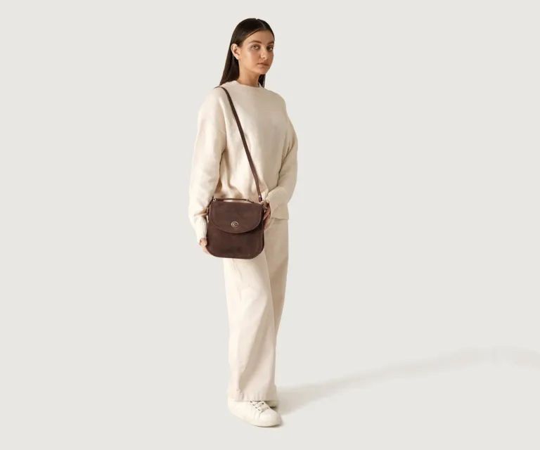 The Sandra Vintage Distressed Brown Leather Saddle Bag Luxury Handcrafted Women's Bag — Three-Quarter Perspective & Silhouette