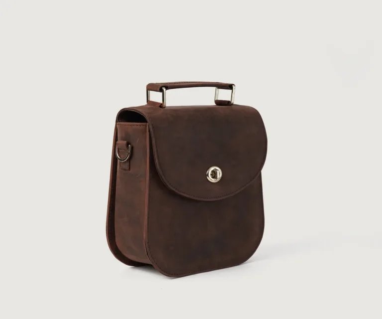 The Sandra Vintage Distressed Brown Leather Saddle Bag Luxury Handcrafted Women's Bag — Rear Profile & Shoulder Strap Reinforcement