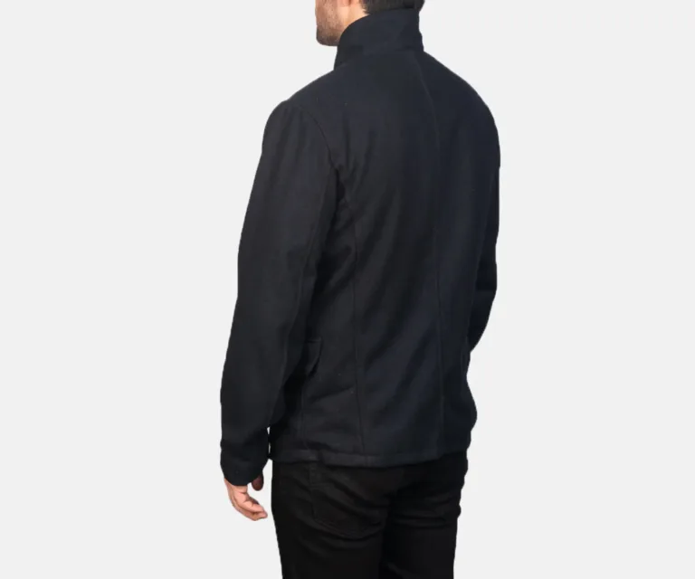 Thomas Black Wool Jacket — Front Collar & Placket Thermal Detail