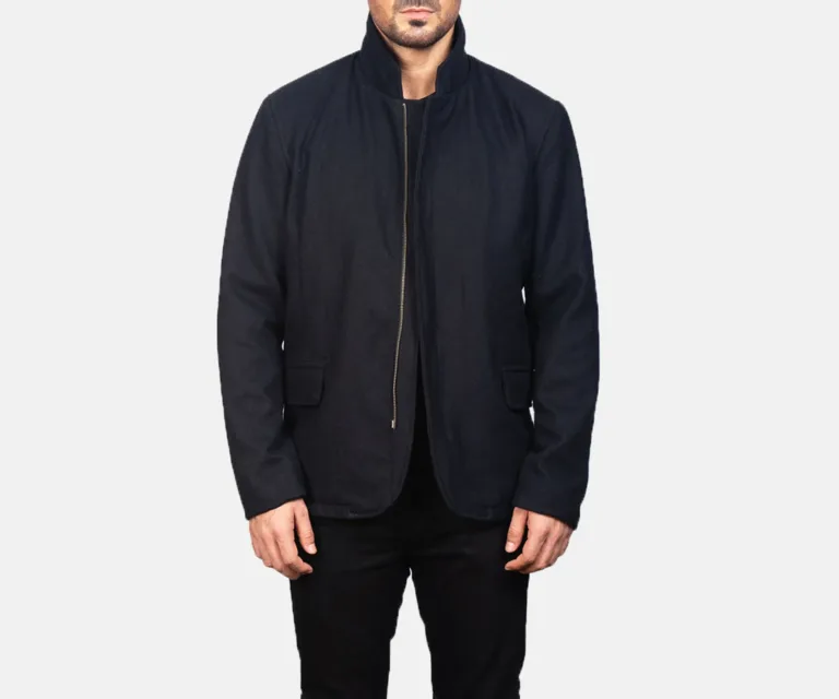Thomas Black Wool Jacket — Macro Detail Texture, Stitching & Hardware