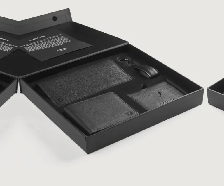 Timeless Taylen Black Leather Gift Set — Front Detail Macro