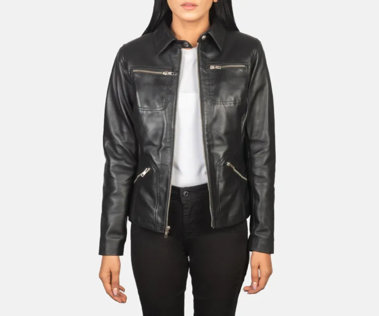 Tomachi Black Leather Jacket Luxury Women's Biker Jacket — Front Silhouette Hero Presentation