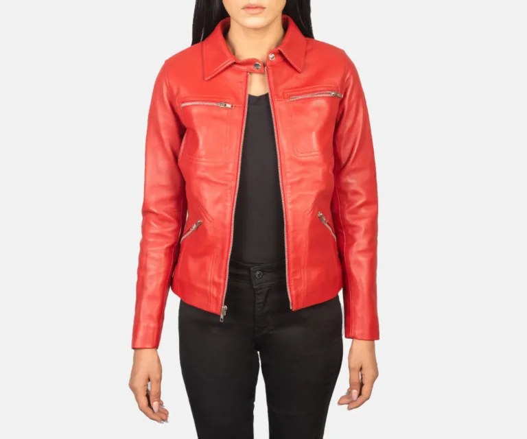 Tomachi Red Leather Jacket Luxury Women's Biker Jacket — Front Silhouette Hero Presentation