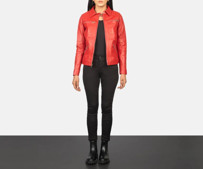 Tomachi Red Leather Jacket Luxury Women's Biker Jacket — Asymmetrical Zipper & Lapel Architecture