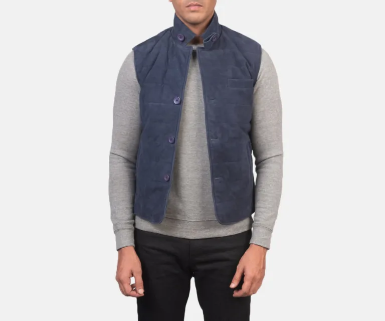 Tony Blue Suede Vest — Front Open Hero Presentation