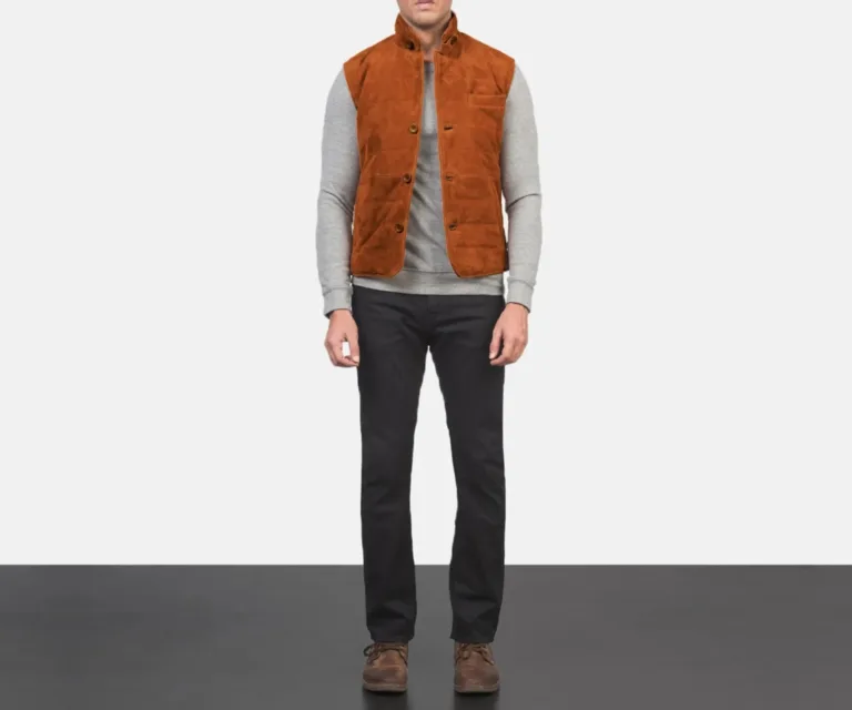 Tony Brown Suede Vest — Front Placket & Refined Collar Detail