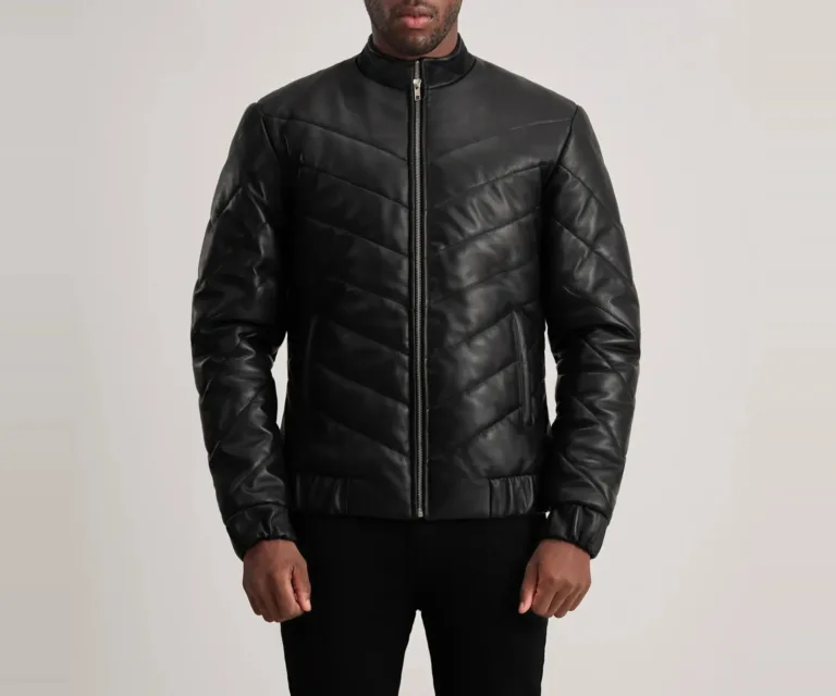 Travis Black Leather Puffer Jacket — view 3