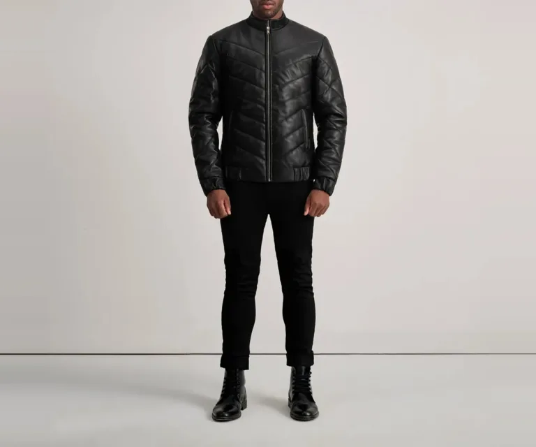 Travis Black Leather Puffer Jacket — view 6