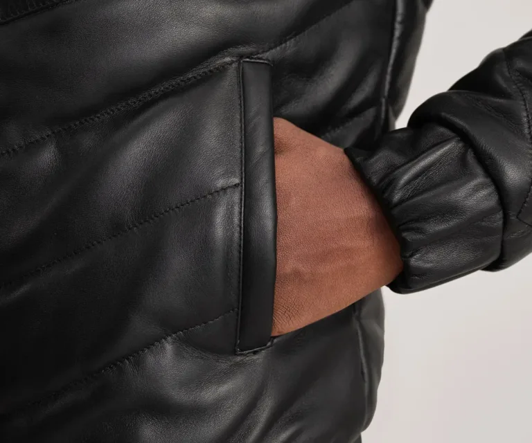 Travis Black Leather Puffer Jacket — view 5