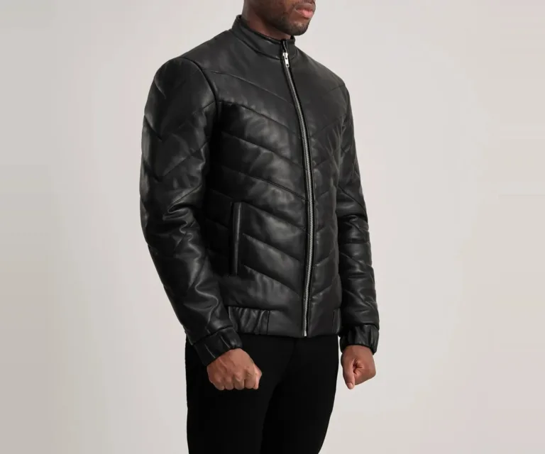 Travis Black Leather Puffer Jacket — view 2