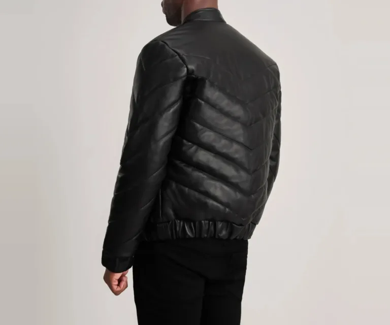 Travis Black Leather Puffer Jacket — view 4