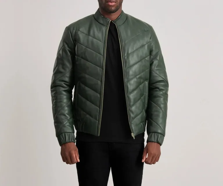 Travis Green Leather Puffer Jacket — Front Open Hero Presentation