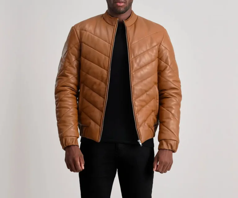 Travis Tan Leather Puffer Jacket — Front Open Hero Presentation