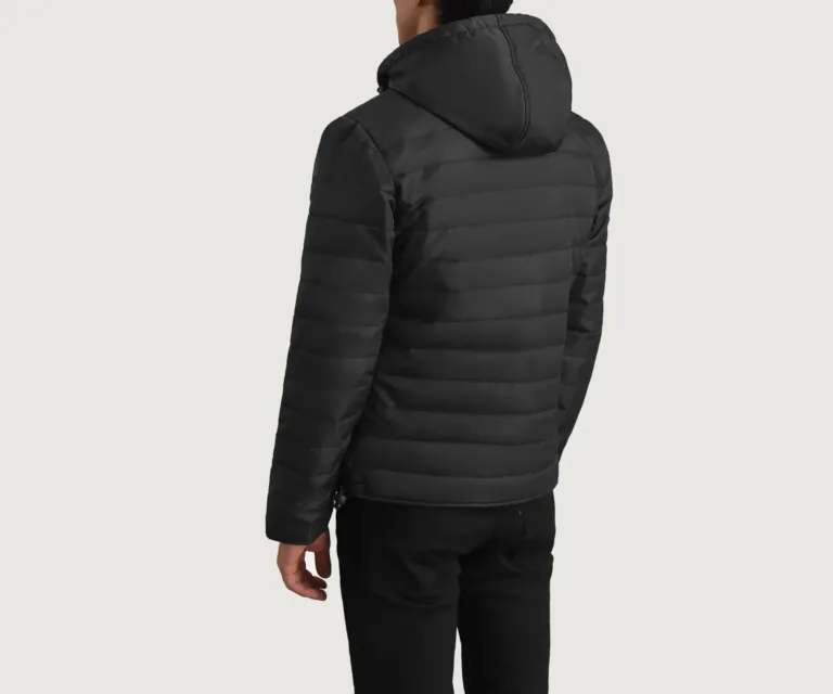 Tyler Black Hooded Puffer Jacket — Rear Back View & Tailored Hemline