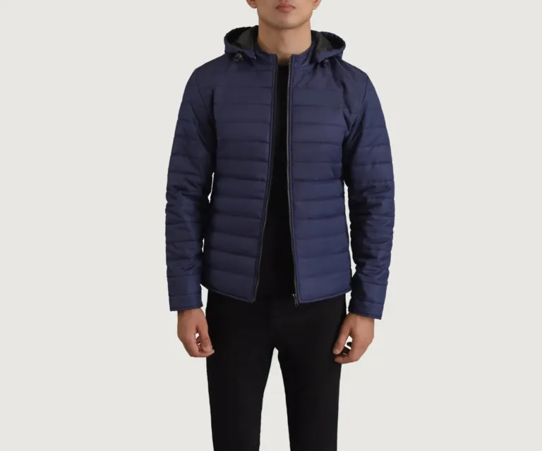 Tyler Blue Hooded Puffer Jacket — Front Open Hero Presentation