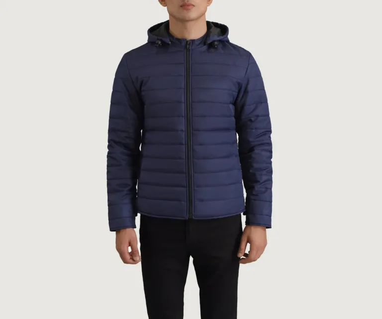 Tyler Blue Hooded Puffer Jacket — Macro Detail Texture, Stitching & Hardware