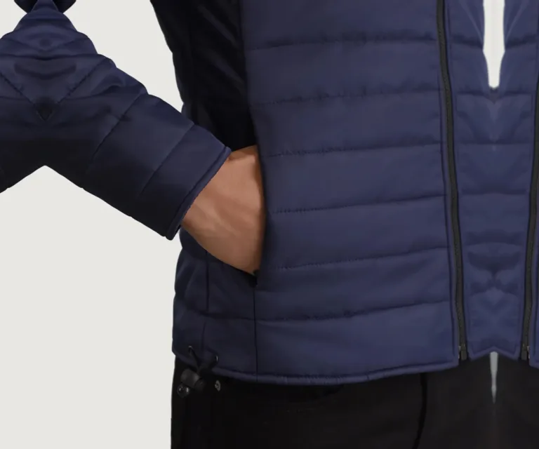 Tyler Blue Hooded Puffer Jacket — Full-Length Model Editorial Presentation