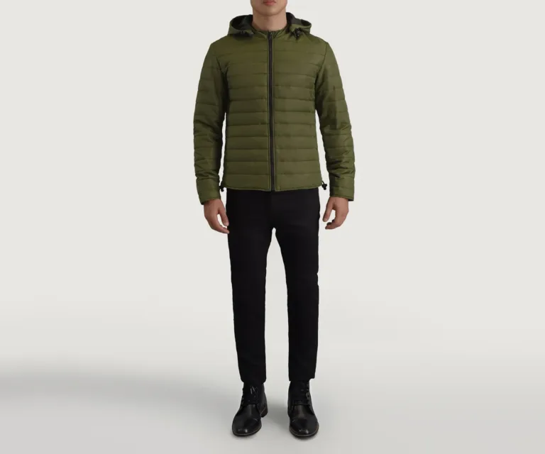Tyler Green Hooded Puffer Jacket — Full-Length Model Editorial Presentation