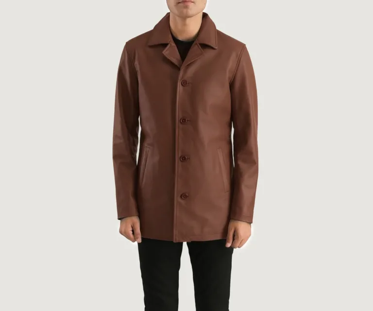 Urban Slate Brown Leather Coat — Front Hero View