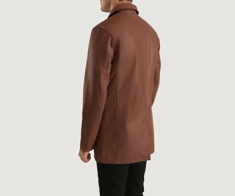 Urban Slate Brown Leather Coat — Macro Hardware & Seam Construction