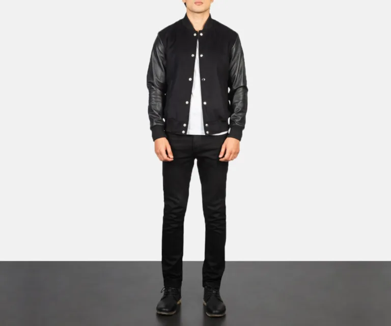 Vaxton Black Hybrid Varsity Jacket — view 3