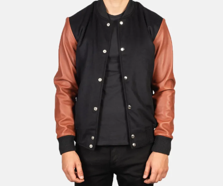 Vaxton Brown Hybrid Varsity Jacket