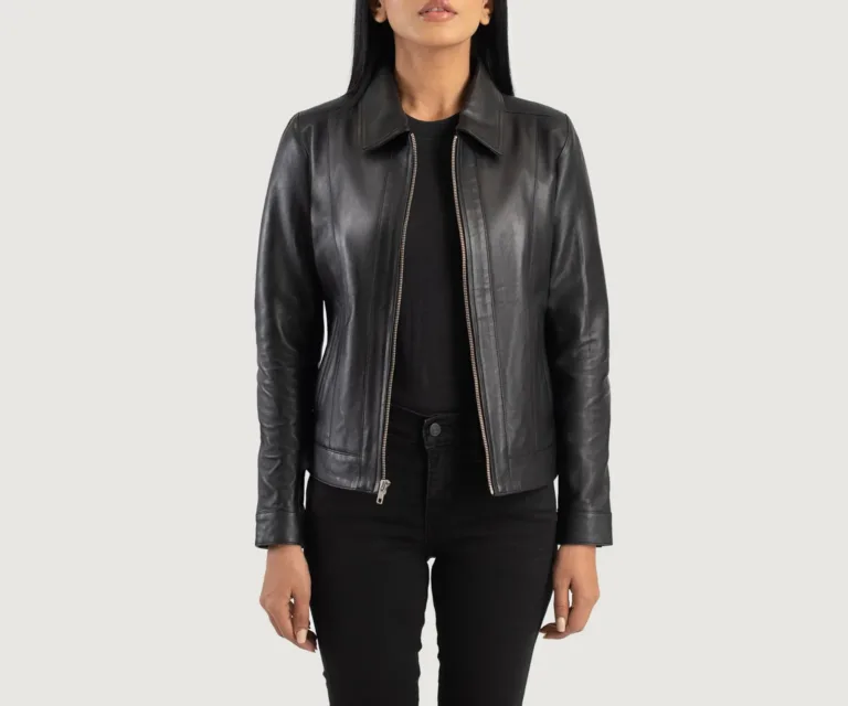 Vixen Black Classic Collar Leather Jacket Luxury Women's Outerwear — Front Silhouette Hero Presentation