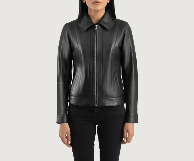 Vixen Black Classic Collar Leather Jacket Luxury Women's Outerwear — Rear Profile & Tailored Seaming