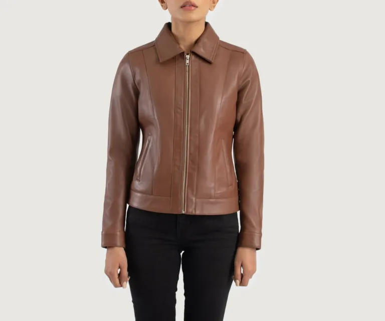 Vixen Brown Classic Collar Leather Jacket Luxury Women's Outerwear — Rear Profile & Tailored Seaming